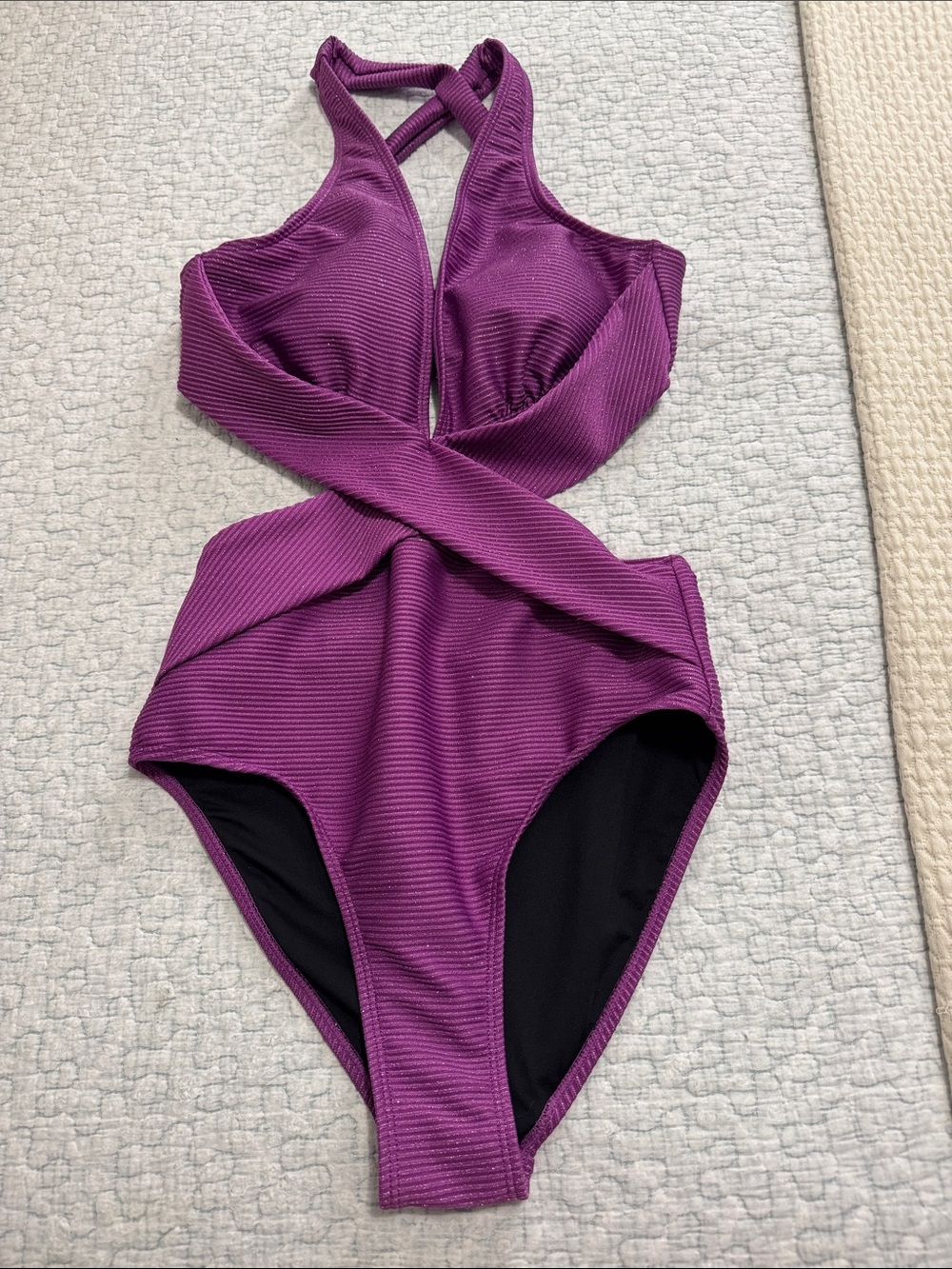 NWT Sparkly Cupshe Purple Textured Crisscross One-Piece Swimsuit
